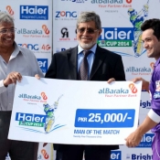 Falcons Kamran Ghulam receives Man of the match award in Bank Albaraka Presents Haier T20 Cup match against Ibexes