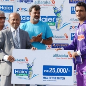 Abbottabad Falcons Fakhar Zaman receives Man of the match award in Bank Albaraka Presents Haier T20 Cup match against Bahawalpur Stags