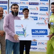 Multan Tigers Sohaib Maqsood receives Man of the match award in Bank Albaraka Presents Haier T20 Cup match against Rawalpindi Rams