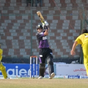 Faisalabad Wolves skipper Misbah-ul-Haq hits a six