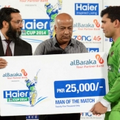 Lahore Lions Kamran Akmal receives Man of the match award in Bank Albaraka Presents Haier T20 Cup match against Dera Murad Jamali Ibexes