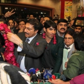 Pakistan team reception at Lahore Airport after winning the ODISeries against India