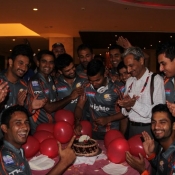 Lahore Lions celebrate their win against Mumbai Indians at hotel