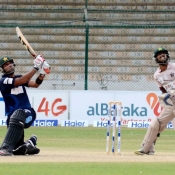 Karachi Dolphins Rameez Raja plays a shot against Hyderabad Hawks