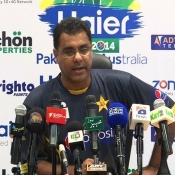 Waqar Younis during the press conference after the Twenty20 match against Australia