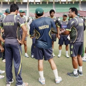 Waqar Younis with Pakistan team on day one of training camp for Pakistan tour to Sri Lanka