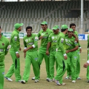 Lahore Lions team celebrate after winning the match against Falcons and qualified for the semis