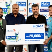 Rawalpindi Rams Yasim Murtaz receives Man of the match award in Bank Albaraka Presents Haier T20 Cup match against Karachi Zebras