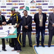 Pakistan A Sharjeel Khan receives Man of the match award from Chairman PCB Mr. Shaharyar M. Khan