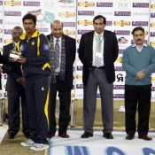 Pakistan A Mukhtar Ahmed receives Man of the match award from Chairman PCB Mr. Shaharyar M. Khan in 4th one day