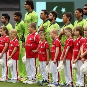 Pakistan team lined up for their National Anthem