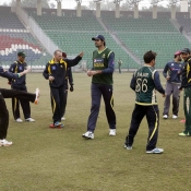 Pakistan team doing exercises during the training camp for ICC World Cup