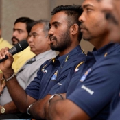 Pakistan A and Sri Lanka A teams officials during Press conference