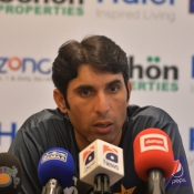 Misbah-ul-Haq during the press conference at the ODI Trophy unveiling