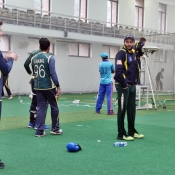 Yasir Shah and Shahid Afridi indoor net session during the training camp for ICC World Cup 2014/15