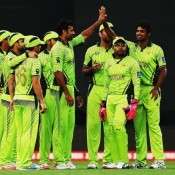 Sohail Khan celebrates the wicket of Berenger