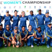 South Africa Women team pose with the winning trophy
