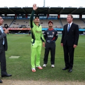 Misbah-ul-Haq flicks the coin during toss