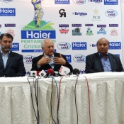 Chairman PCB Mr. Shaharyar M. Khan along with Syed Badar Refaie and Intikhab Alam during trophy unveiling Ceremony